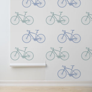 Pastel blauwgroen en wit elegante antieke fiets behang