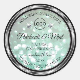 Pastel Blauwgroen Glitter Product Labels diamanten