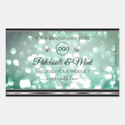 Pastel Blauwgroen Glitter Product Labels diamanten (Voorkant)