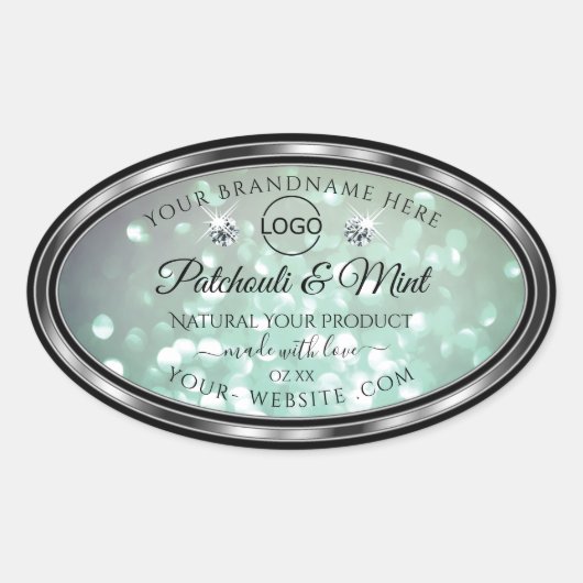 Pastel Blauwgroen Glitter Product Labels diamanten (Voorkant)