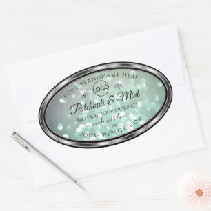 Pastel Blauwgroen Glitter Product Labels diamanten