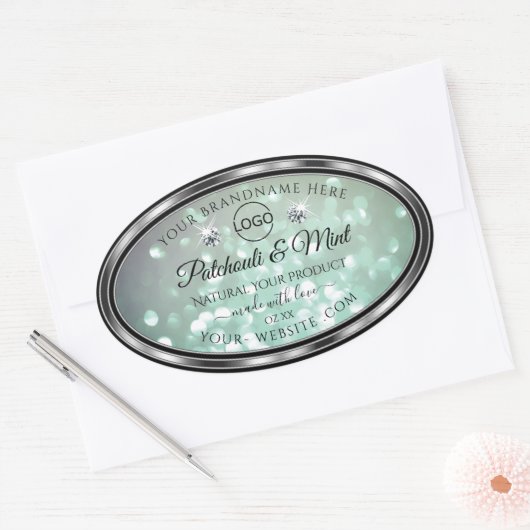 Pastel Blauwgroen Glitter Product Labels diamanten (Envelop)
