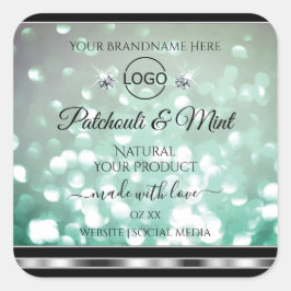 Pastel Blauwgroen Glitter Product Labels diamanten