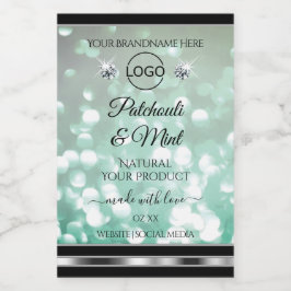 Pastel Blauwgroen Glitter Product Labels diamanten Voedselcontainer Etiket