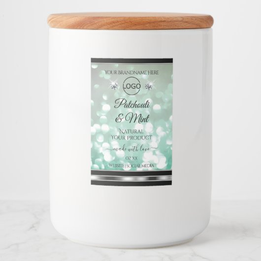 Pastel Blauwgroen Glitter Product Labels diamanten Voedselcontainer Etiket (Voorkant)