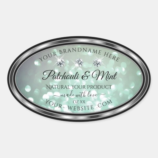 Pastel Blauwgroen Glitter Product Labels met diama (Voorkant)