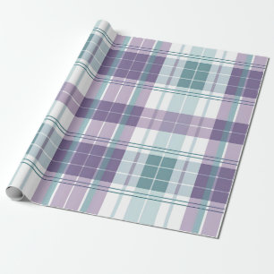 Pastel Blauwgroen & Paarse Plaid Cadeaupapier