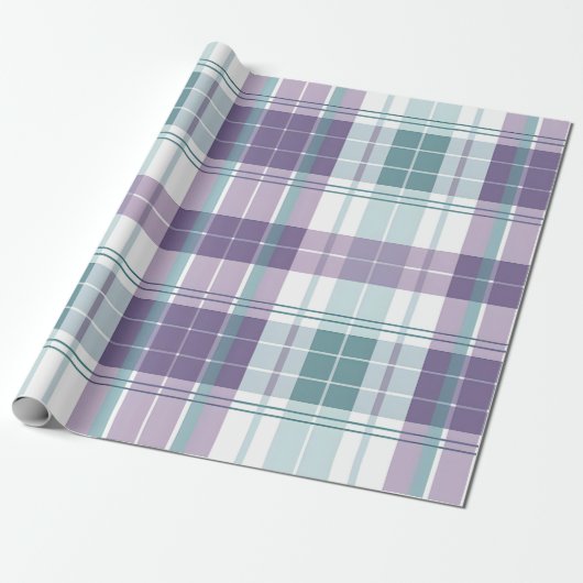 Pastel Blauwgroen & Paarse Plaid Cadeaupapier (Uitgerold)