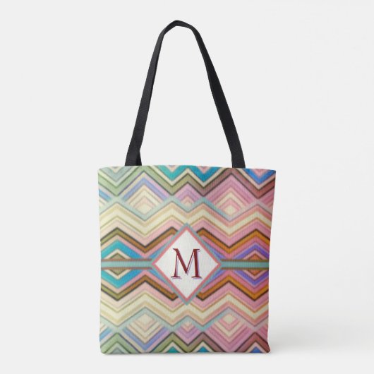 Pastel Blauwgroen & Roze Multi Zig Zag Stripes Can Tote Bag (Achterkant)