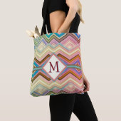 Pastel Blauwgroen & Roze Multi Zig Zag Stripes Can Tote Bag (Dichtbij)