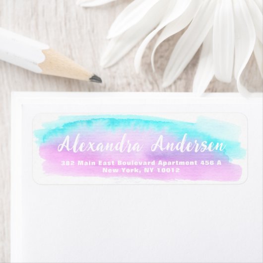 Pastel Blauwgroen Roze Paarse Waterverf Retouradre Etiket (Insitu)