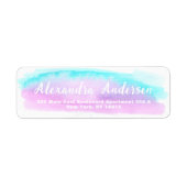 Pastel Blauwgroen Roze Paarse Waterverf Retouradre Etiket (Voorkant)