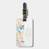 Pastel Blauwgroen Roze Waterverf Floral Aangepast Bagagelabel (Voorkant verticaal)