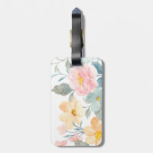 Pastel Blauwgroen Roze Waterverf Floral Aangepast Bagagelabel (Achterkant verticaal)