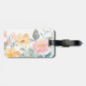 Pastel Blauwgroen Roze Waterverf Floral Aangepast Bagagelabel (Achterkant horizontaal)
