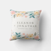 Pastel Blauwgroen Roze Waterverf Floral Aangepast  Kussen (Achterkant)