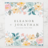 Pastel Blauwgroen Roze Waterverf Floral Aangepast  Wijn Etiket (Enkel label)