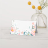 Pastel Blauwgroen Roze Waterverf Floral Wedding Plaatskaartje (Voorkant)