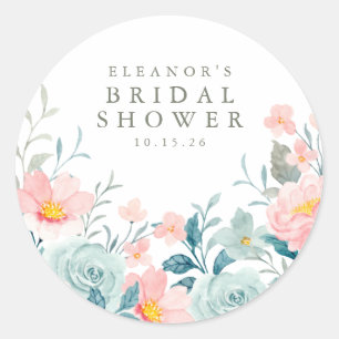 Pastel Blauwgroen Roze Waterverf Florence Vrijgeze Ronde Sticker