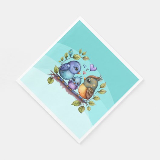 Pastel Blauwgroen Vogels Servet (Hoek)