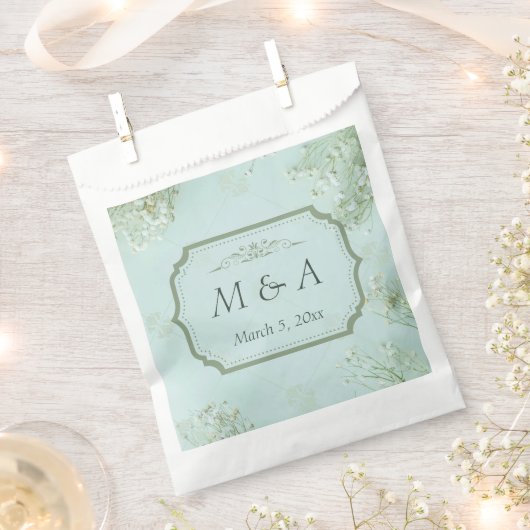 Pastel Blauwgroen Witte Bloemen bruiloft Bedankzakje (Geknipt)