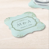 Pastel Blauwgroen Witte Bloemen bruiloft Kartonnen Onderzetters (Gekanteld)
