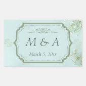 Pastel Blauwgroen Witte Bloemen bruiloft Rechthoekige Sticker (Voorkant)