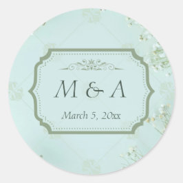 Pastel Blauwgroen Witte Bloemen bruiloft Ronde Sticker