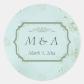 Pastel Blauwgroen Witte Bloemen bruiloft Ronde Sticker (Voorkant)
