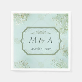 Pastel Blauwgroen Witte Bloemen bruiloft Servet