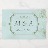 Pastel Blauwgroen Witte Bloemen bruiloft Sparkling Wijnetiket (Enkel label)