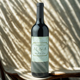 Pastel Blauwgroen Witte Bloemen bruiloft Wijn Etiket