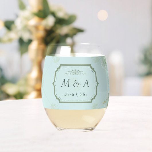 Pastel Blauwgroen Witte Bloemen bruiloft Wijnglas Zonder Voet (Insitu (Huwelijk))