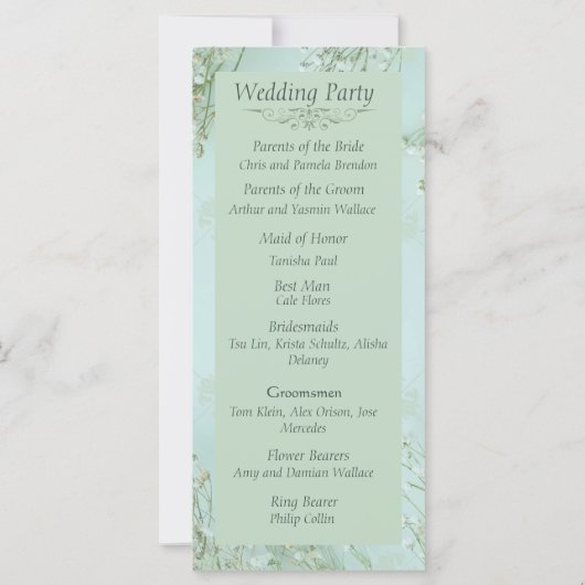 Pastel Blauwgroen Witte Bloemen Trouwprogramma (Achterkant)