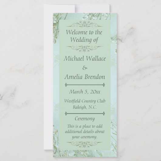 Pastel Blauwgroen Witte Bloemen Trouwprogramma (Voorkant)