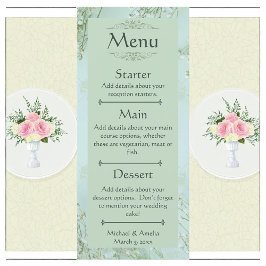 Pastel Blauwgroen Witte Bloemen Wedding Menu