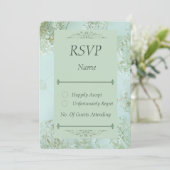 Pastel Blauwgroen Witte Bloemen Wedding RSVP Kaart (Staand voorkant)