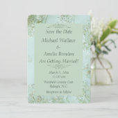 Pastel Blauwgroen Witte Bloemen Wedding Save the D Date (Staand voorkant)