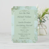 Pastel Blauwgroen Witte Bloemen Wedding Save the D Save The Date (Staand voorkant)