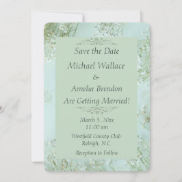 Pastel Blauwgroen Witte Bloemen Wedding Save the D Save The Date