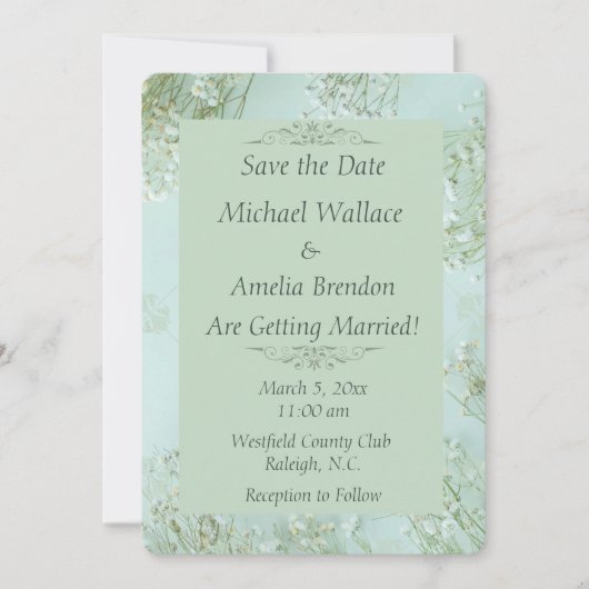 Pastel Blauwgroen Witte Bloemen Wedding Save the D Save The Date (Voorkant)