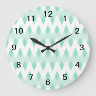 Pastel Blauwgroen Zigzag Patroon met diamantvormen Grote Klok