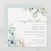 Pastel blauwgroene blad Couples Shower Uitnodiging