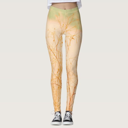 Pastel Bleek Golden Tree Brunches Sky Leggings (Voorkant)