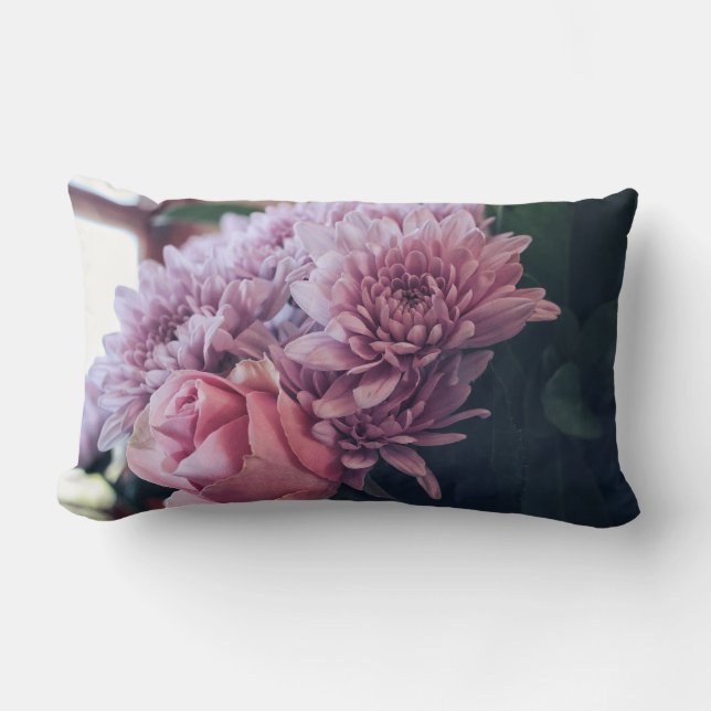 Pastel Bleek Roze Paarse Roos Bloemen Kussen (Voorkant)