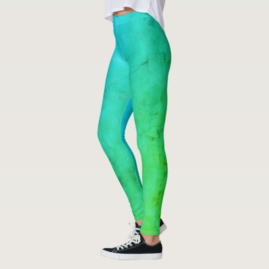 Pastel Bleek Turquoise Abstracte kunstwolken Leggings (Links)