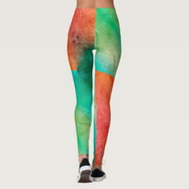 Pastel Bleek Turquoise Coral Abstract Art Leggings