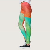 Pastel Bleek Turquoise Coral Abstract Art Leggings (Links)