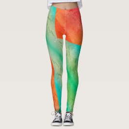 Pastel Bleek Turquoise Coral Abstract Art Leggings
