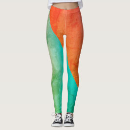 Pastel Bleek Turquoise Coral Abstract Art Leggings